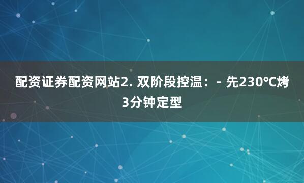 配资证券配资网站2. 双阶段控温：- 先230℃烤3分钟定型